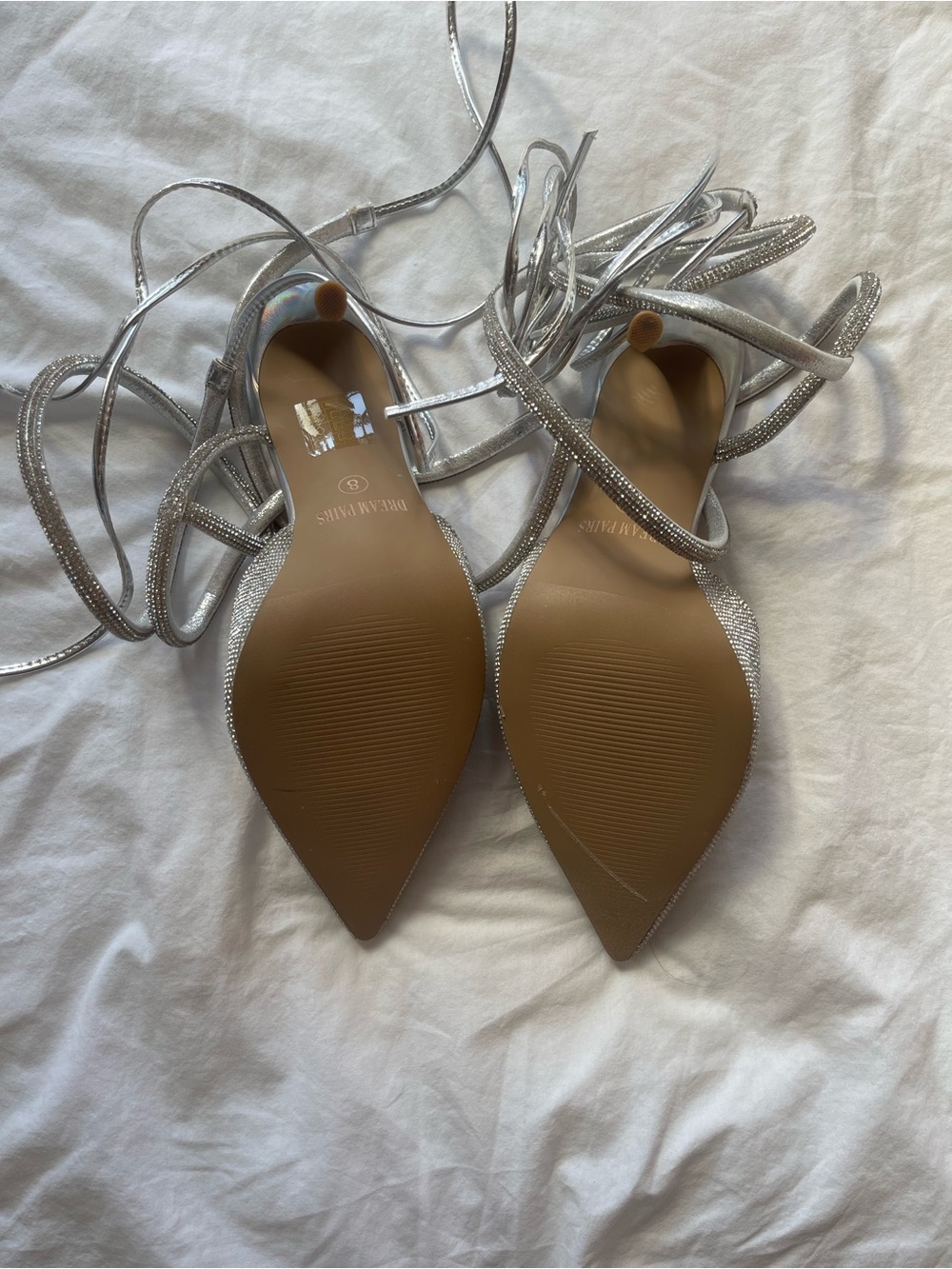 Silver Rhinestone Pointed-Toe Lace-Up Heels - Picture 3 of 3